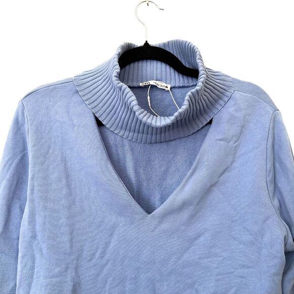 ZARA Cutout Turtleneck Sweatshirt Light Blue Large - Picture 4 of 6